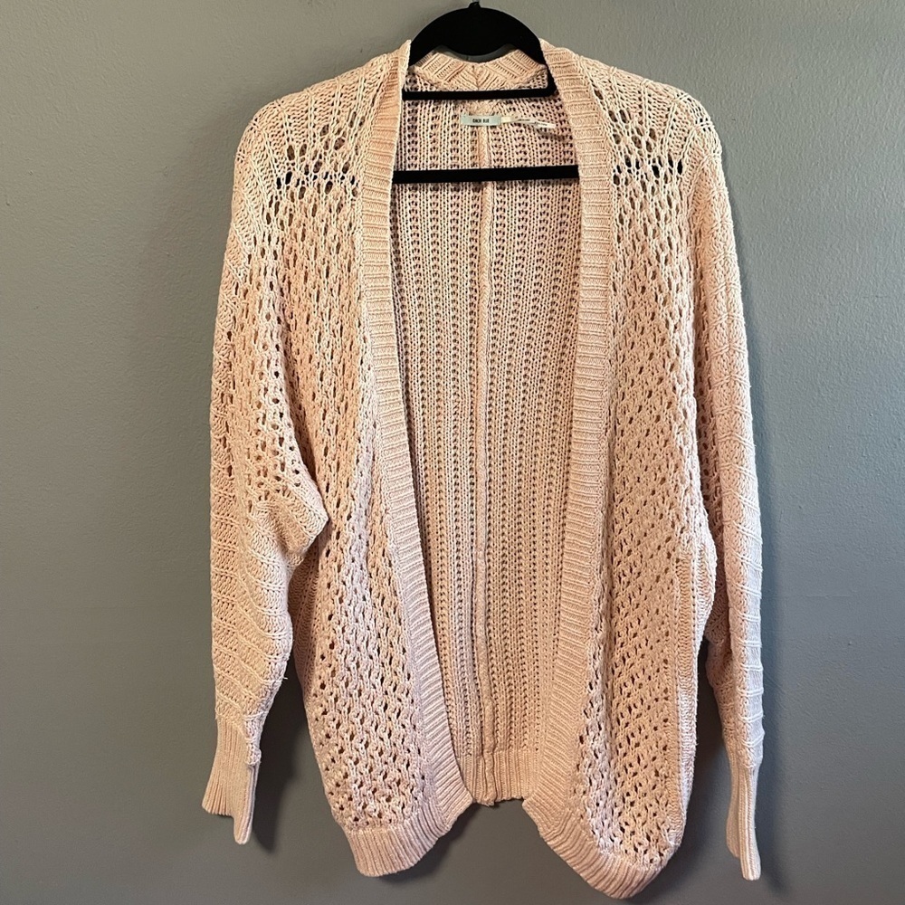 Urban Outfitters Kimchi Blue open knit long oversized cardigan in light pink. XS